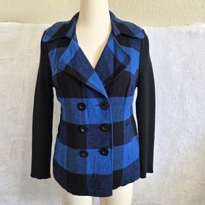 Sweater Project blue plaid button up jacket